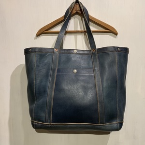 RRL INDIGO LEATHER TOTE BAG.(USED) / 希少 ダブルアールエル ラルフローレン インディゴ レザー トート バッグ 送料無料