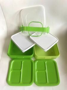 サンコープラスチック(SankoPlastic)弁当箱 ピクニックケース リオパック 2段 取り皿2枚付き グリーン 約W202×D190×H138mm 新品