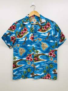 美品 90's HAWAII STATION アロハシャツ S（実寸M）ハワイ製 ココナッツボタン（検）東洋 サンサーフ