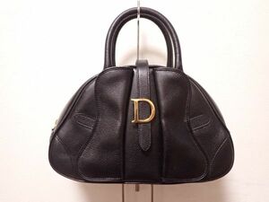 G757/8G●Christian Dior クリスチャン ディオール サドルハンドバッグ レザー レディース ブラック 中古品●