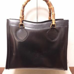 G794/14G◆GUCCI グッチ バンブー トート ハンドバッグ レザー ブラック ◆の画像1