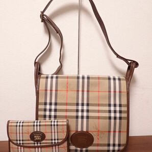 G761/1G●BURBERRY バーバリー ノバチェック シャドーホース 斜め掛け ショルダーバッグ ベージュ キャンバス レザー 中古品●の画像1