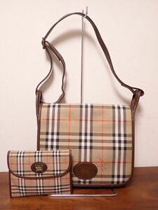 G761/1G●BURBERRY バーバリー ノバチェック シャドーホース 斜め掛け ショルダーバッグ ベージュ キャンバス レザー 中古品●