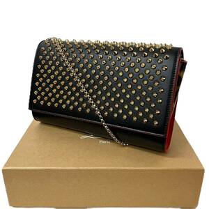 1 jpy Louboutin paroma clutch spike studs chain wallet leather black Leopard pattern shoulder bag 