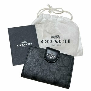 COACH コーチ ミディアム コーナー ジップ ウォレット シグネチャー コンパクト ブラック 二つ折り財布