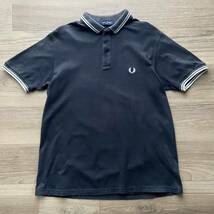 古着 FRED PERRY フレッドペリー 刺繍ロゴ 半袖 ポロシャツ鹿の子 ブラック Lサイズ_画像1