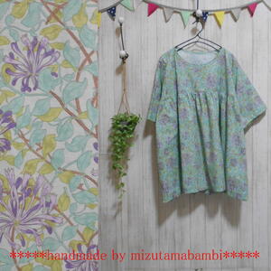 **5L( tops * length .. short sleeves )** William Maurice [Honeysuckle( green )]( total pattern )5 minute sleeve TPS** polka dot Bambi hand made **