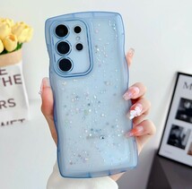 GalaxyS24 ケース　ブルー　ラメ　ウェーブフレーム　クリアケース 可愛い_画像2