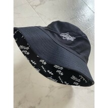 ロゴ入りリバーシブルバケットハット帽子 黒ブラックメンズレディース韓国ストリート_画像7