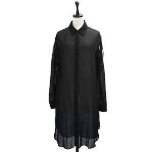 Yohji Yamamoto + NOIR 2014ss キュプラ、コットン カッティング シャツ ワンピース　14ss ノアール ドレス ロング 紐 