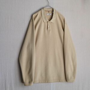 90s GEOFFREY BEENE ポロシャツ / XL コットン ベージュ ボーダー 長袖 ロンT USA ビンテージ T4-05077-9290