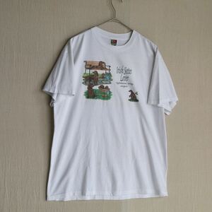 00s FRUIT OF THE LOOM Tシャツ / L コットン ポリ ホワイト プリント イラスト 動物 犬 半袖 USA ビンテージ T4-05138-9319