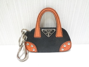 [ beautiful goods ] PRADA Prada bag type charm key holder black × orange 