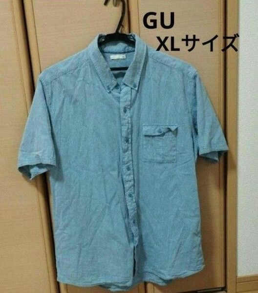 GU メンズ シャツ 半袖 XLサイズ ブルー 
