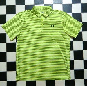 アンダーアーマー ゴルフ 半袖 ポロシャツ XXL 黄緑 れ4815　ボーダー　ヒートギア　LOOSE　美品