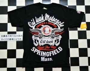 OIL LEAK モーターサイクル 半袖Tシャツ L 黒 れ4804　身幅約52㎝ レプリカ バイカー 新品