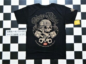 OIL LEAK Rockers Delight 半袖 Tシャツ M 黒 れ4801　身幅約51cm バイカー スカル 