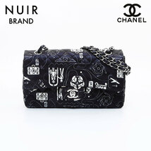 シャネル CHANEL ショルダーバッグ 22番台 アイコンモチーフ ダブルフラップ チェーン ブラック_画像1