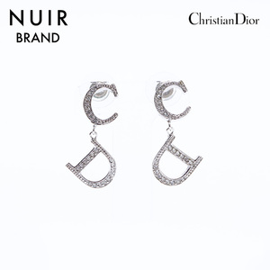 クリスチャンディオール Christian Dior ピアス ロゴ ラインストーン シルバー
