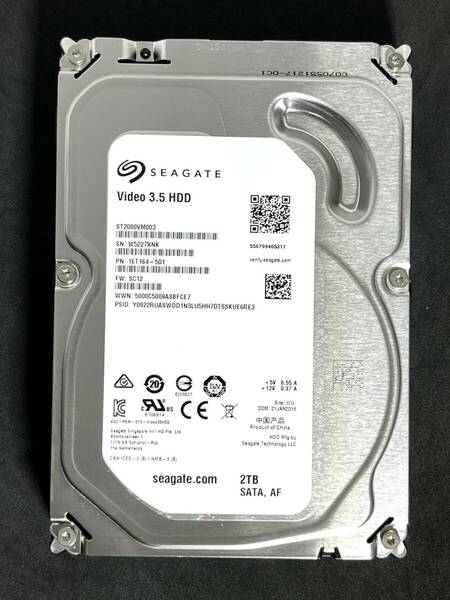 【送料無料】 ★ 2TB ★　ST2000VM003 / Seagate　【使用時間： 15 ｈ】 新品同様　3.5インチ AVコマンド対応　ST2000VM003-1ET164 FW:SC12