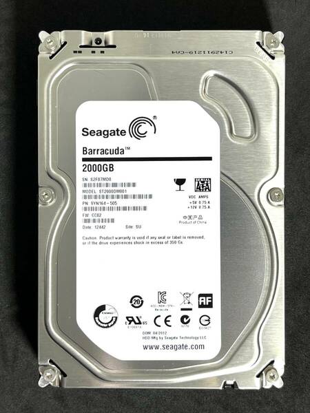 【送料無料】 ★ 2TB ★　ST2000DM001　/　Seagate　【 使用時間：2239ｈ 】良品　3.5インチ 内蔵HDD SATA　ST2000DM001-9YN164　FW:CC82