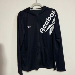 Reebokリーボック☆夏用ドライメッシュジップアップパーカー　黒　メンズＬＬ　日焼け防止に◎