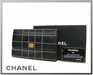 ☆美品CHANEL/シャネル ワイルドステッチ/チョコバー レザー長財布 黒 送料税込み！