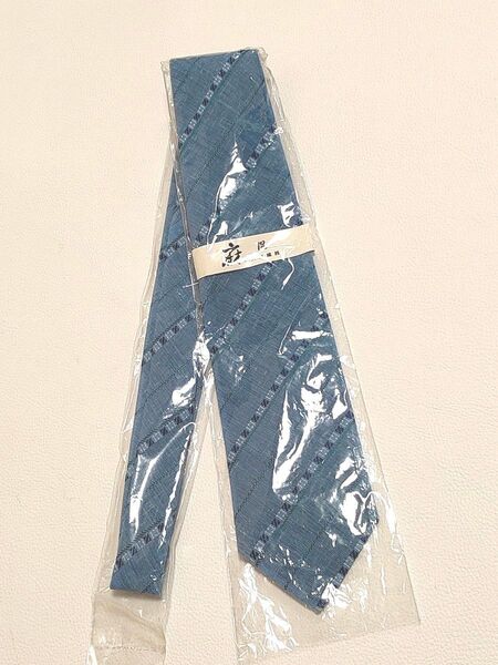 メンズ ネクタイ タグ付き 未開封新品 ブルー 天然素材 麻混 高級感あり