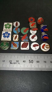  pin bachi# red feather # cooperation fund-raising # extract po70# Osaka ten thousand .1970 year # Tokyo Olympic 1964 year # Tokyo Olympic capital foundation #19 piece set # Showa era #