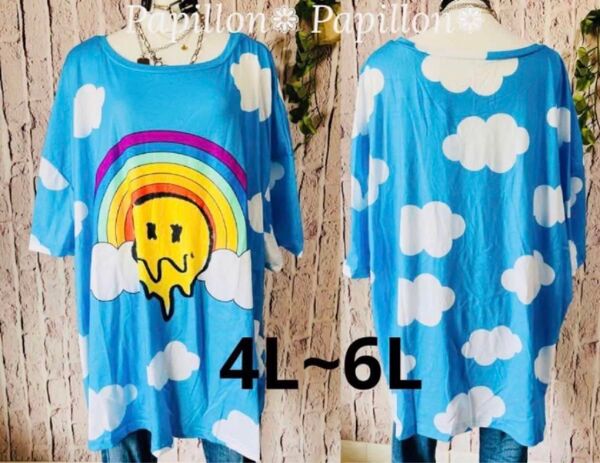 743 レディース 大きいサイズ スマイル Tシャツ 4L 5L 6L ゆったり ぽっちゃり 派手 個性