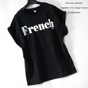 # не использовался * outlet #aiy/ Logo принт женский French рукав футболка / черный /L размер 