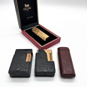 [K-10]S.T.Dupont Dupont x2 leather case go in Cartier Cartier CELINE Celine special case gas lighter silver * Gold color 