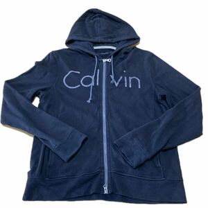 CALVIN KLEIN JEANS パーカー 黒 ジップアップ 中古 Lサイズ ロゴスウェット フーディー 