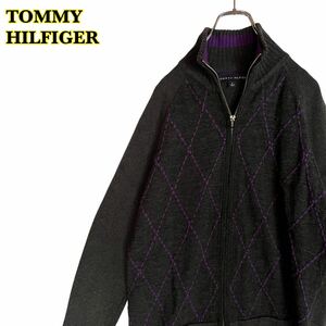 TOMMY HILFIGER トミーヒルフィガー　ニットジャケット　グレー　コットン　メンズ　Mサイズ　【AY1664】