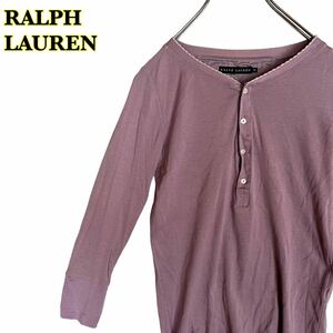 RALPH LAUREN Ralph Lauren long sleeve cut and sewn Henley neckline purple series lady's M size [AY1676]