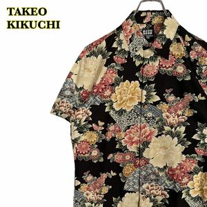 TK TAKEO KIKUCHI タケオキクチ　半袖シャツ　花柄　和柄　総柄　黒系　メンズ　3サイズ　【AY1701】
