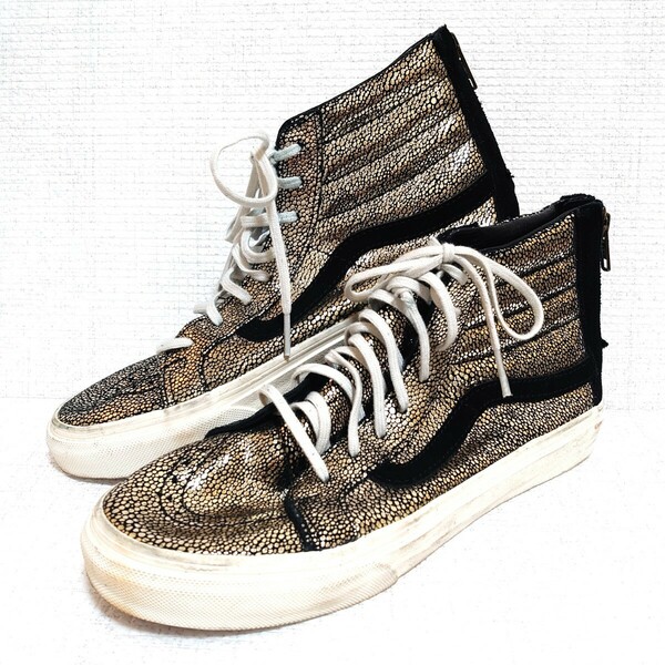 25cm Vans Sk8 HiZip Gold High Top バンズ スケーター ハイジップメタリックスニーカー Skate Shoes Sneakers Punk Rock Shoes スケート