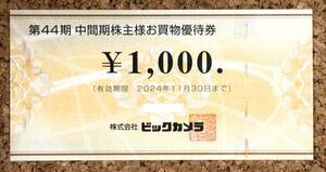 株主優待 ビックカメラ 1000円 有効期限2024年11月30日