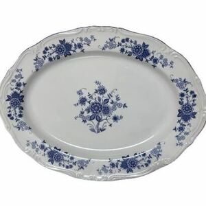 24A05-89N:NARUMI　プレート　花柄　ブルー　大皿　盛皿　ナルミ　デザート皿　ヴィンテージ　レトロ　アンティーク