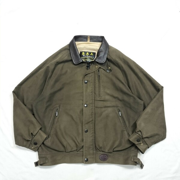 Vintage BARBOUR moleskin blousonオリーブ　L 90s バブアー　モールスキンブルゾン　ハリントンジャケット