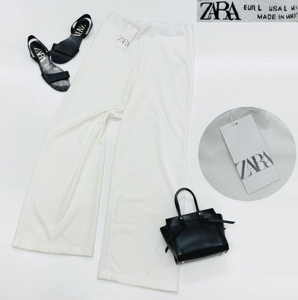 未使用品 /L/ ZARA ホワイト ワイドパンツ レディース タグ カジュアル ボトム 通勤 フェミニン 大人可愛いレジャーガーリー デイリー ザラ