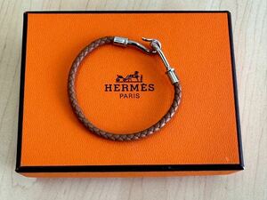 *HERMES Hermes leather knitting bracele accessory Brown 