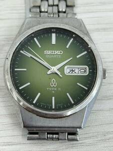 ★【動作未確認 ジャンク】SEIKO QUARTZ TYPE Ⅱ 7546-8070 セイコー タイプツー クォーツ デイデイト 腕時計 グリーン文字盤