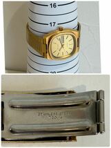 ■【稼働品】 BULOVA ブローバ アンティーク ゴールド色 メンズ 自動巻き スクエア デイデイト シャンパン 純正ブレス 時計 腕時計 _画像9