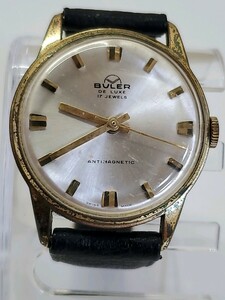 ●BULER ビューラー DE LUXE 17石 1258 メンズ 腕時計 手巻き ゴールドカラー アンティーク ジャンク