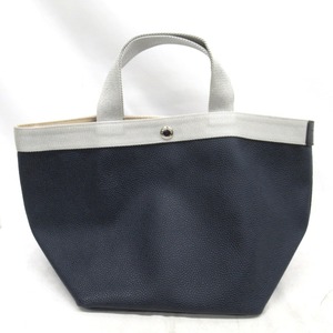 KRTh548858 L be* car plie handbag leather x canvas tote bag blue x silver group lady's Herve Chapelier used 