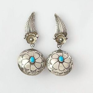  Navajo group Indian jewelry turquoise silver earrings Conti . design Native American n accessory silver 