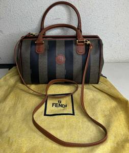 FENDI Fendi pe can Mini Boston bag shoulder bag 2WAY PVC× leather brown group present condition goods 