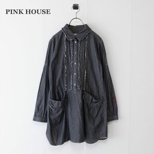 【PINK HOUSE】ピンクハウス　チュニック　フリル　デニム　刺繍ロゴ