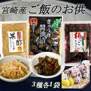 宮崎の漬物3種　黒酢生姜　きゅうりの醤油漬　梅っこきゅうり　各1袋　ご飯のお供　行楽のお供　お酒の肴　おにぎり　お茶漬